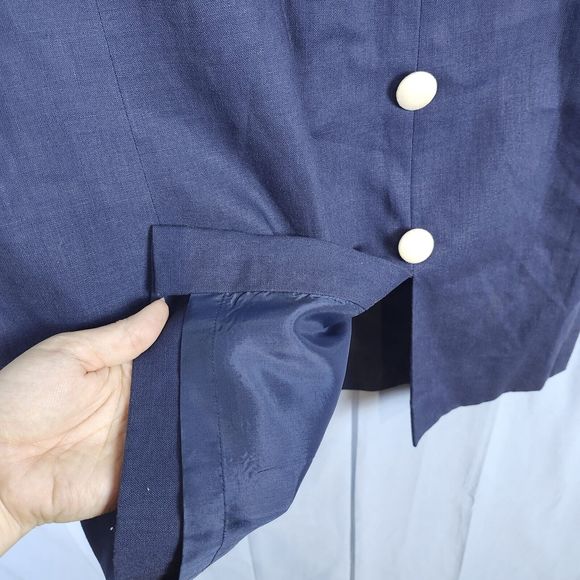 Vtg 80s? Sailor Stewardess Retro Linen Blend David Warren Dress Faux Wrap Sz 8 - Picture 7 of 14